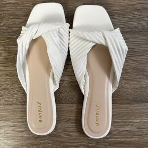 Bamboo Womens White Flat Sandals Slip on Slides Size 10 Nautical Wedding Resort